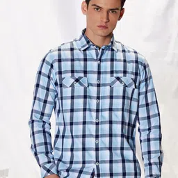 Red Flame Regular Fit Cotton Tartan Checks Checked Casual Shirt-image-0