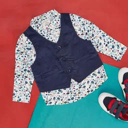 Pantaloons Baby Infant Boys Floral Printed Classic Shirt With Waistcoat-image-32