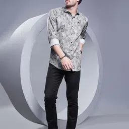 ALMATY Comfort Floral Printed Cotton Spread Collar Slim Fit Opaque Casual Shirt-picture-22