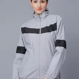 NUEVOSDAMAS Striped Stand Collar Bomber Jacket image 1