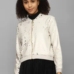 Allen Solly Woman Stand Collar Sequined Crop Bomber Jacket image 1