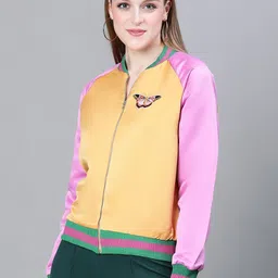 Oxolloxo Colourblocked Lightweight Crop Outdoor Bomber with Embroidered Detail-picture-15