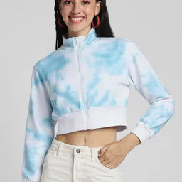 JUNEBERRY Tie and Dye Printed Mock Collar Fleece Lightweight Cropped Bomber Jacket-image-35