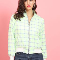 TANDUL Women Checked Lightweight Crop Bomber Jacket-picture-3