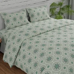 Huesland Green & White Geometric Printed 144 TC Cotton Queen Bedsheet Set 2.43 m x 2.23 m-picture-12