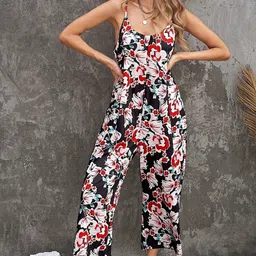 StyleCast Red Printed Shoulder Straps Basic Jumpsuit-picture-23