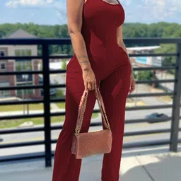 StyleCast Maroon Shoulder Straps Basic Jumpsuit-picture-26