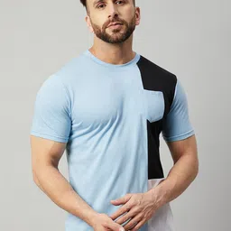 GRITSTONES Men Blue & Black Colourblocked T-shirt-image-5
