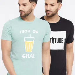 THE MILLION CLUB Men Set of 2 Black & Turquoise Blue Typography Printed T-shirt-picture-29