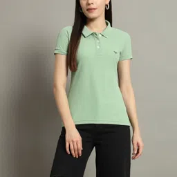 RISS Women Polo Collar Pockets T-shirt-image-76