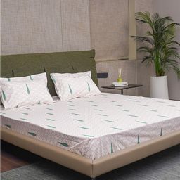 URBAN SPACE Peach-Coloured Printed Fitted Cotton 200 TC King Bedsheet With 2 Pillow Covers-picture-21