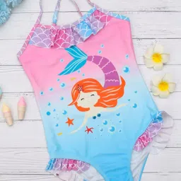 Yellow Bee Girls Mermaid Printed Bodysuit-image-5