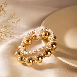 Priyaasi Gold-Plated Pearls-Beaded Elasticated Bracelet-picture-34