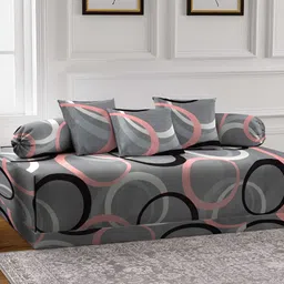Arrabi 6 Pcs Grey & Pink Geometric Printed Diwan-picture-36