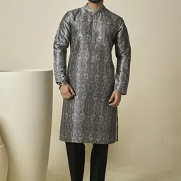 Inddus Black Ethnic Motifs Digital Printed Mandarin Collar Regular Kurta with Trouser image 1