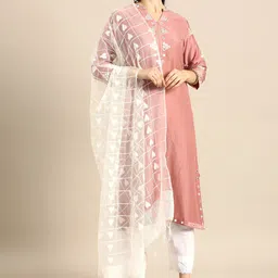 KSUT Embroidered Mirror Work Kurta with Pure Cotton Trousers & Dupatta-picture-16