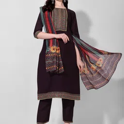 Berrylicious Women Embroidered Mirror Work Chanderi Cotton Kurta with Trousers & Dupatta-picture-14