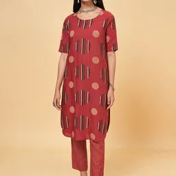 RANGMANCH BY PANTALOONS Women Rust Printed Kurti Set-image-3