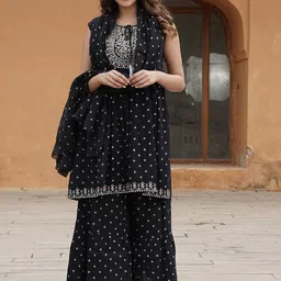 KALINI Ethnic Motifs Embroidered Regular Thread Work Kurta with Sharara & With Dupatta-picture-30