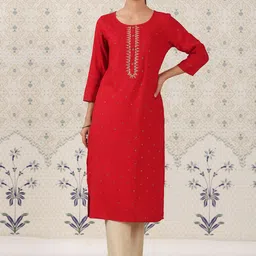 Ode by House of Pataudi Ethnic Motifs Printed Stone Work Kurta image 1
