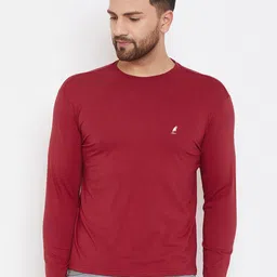 HARBOR N BAY Men Burgundy Solid Slim Fit Cotton T-shirt-image-6