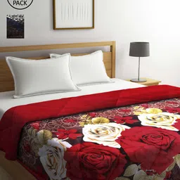 KLOTTHE Set Of 2 Red & Brown Floral Printed 800 GSM Double Bed Quilt-image-6