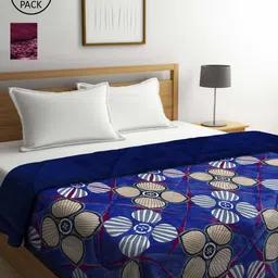 KLOTTHE Blue & Violet Set of 2 Floral Heavy Winter Double Bed Quilt-image-84