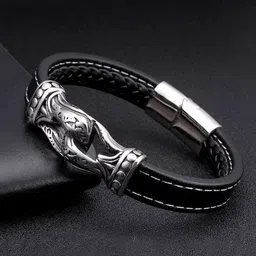 Yellow Chimes Men Black & Silver-Toned Oxidised Bangle-Style Bracelet-picture-32