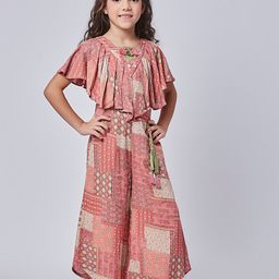 Peppermint Girls Ethnic Motifs Printed Flared Sleeves Waist Tie-Ups Basic Jumpsuit-picture-12