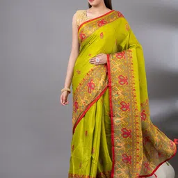 MAHALASA Floral Embroidered Jute Cotton Saree-picture-5