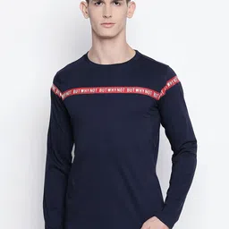 Basics Men Navy Blue Solid Cotton Slim Fit T-shirt-picture-25