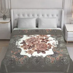 KLOTTHE Brown Floral 1000 GSM Woollen Heavy Winter King Double Bed Blanket-picture-10