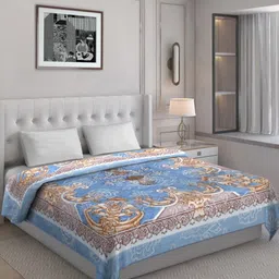 KLOTTHE Blue & Brown Printed Wool 1000 GSM Heavy Winter King Double Bed Blanket-picture-32