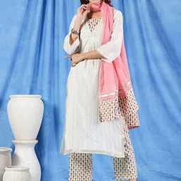 Readiprint Fashions Striped Sequinned Pure Cotton A Line Kurta With Palazzos & Dupatta-picture-31