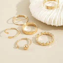 DESTINY JEWELS Set Of 6 Gold Plated Finger Rings-picture-20