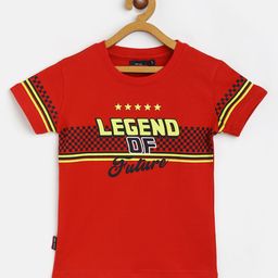 Gini and Jony Boys Red & Black Pure Cotton Typography Printed T-shirt-picture-11