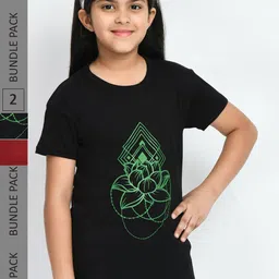 BAESD Girls Pack Of 2 Graphic Printed Cotton T-shirts-image-77