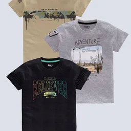 BAESD Boys Pack Of 3 Typography Printed Pure Cotton T-shirt-picture-32