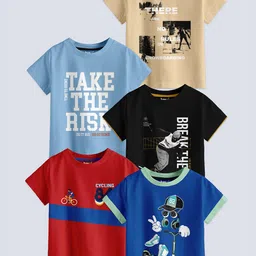 BAESD Boys Pack Of 5 Printed Round Neck Cotton T-shirt-picture-20