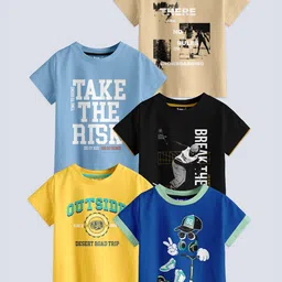 BAESD Boys Pack Of 5 Printed Round Neck Cotton T-shirt-picture-22