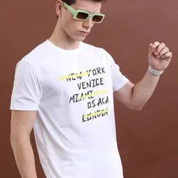 HIGHLANDER White & Black Typography Printed Relaxed Fit T-shirt image 1