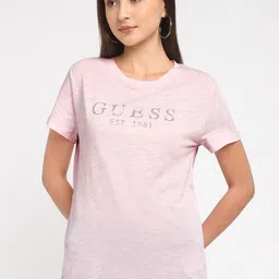 GUESS Typography Printed Round Neck Cotton T-shirt image 1