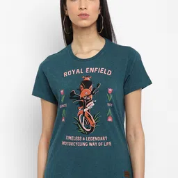 Royal Enfield Women Green Typography Printed T-shirt-picture-15
