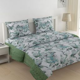 SWAYAM Green & White Floral Printed Cotton 144 TC Double King Bedding Set-picture-26