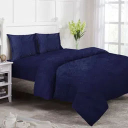 KLOTTHE Blue 4 Pieces Solid Fitted Mild Winter Woolen Double King Bed Bedding Set-picture-35