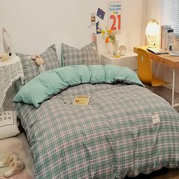 JC HOME Lime Green 4 Pcs Checked Bedding Set-picture-12