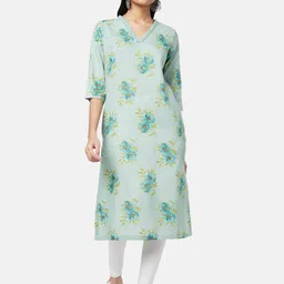 RANGMANCH BY PANTALOONS Women Teal Floral Printed Straight Kurta-image-46