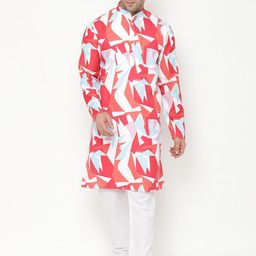 Hangup Men Red Printed Cotton Blend Kurta with Pyjamas-picture-40