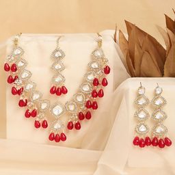 Zaveri Pearls Gold Plated Stones Studded & Beaded Jewellary Set-picture-17