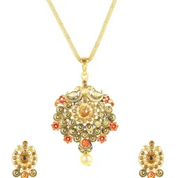 Yellow Chimes Gold-Plated Peacock Design Meenakari Pendant Set-picture-20